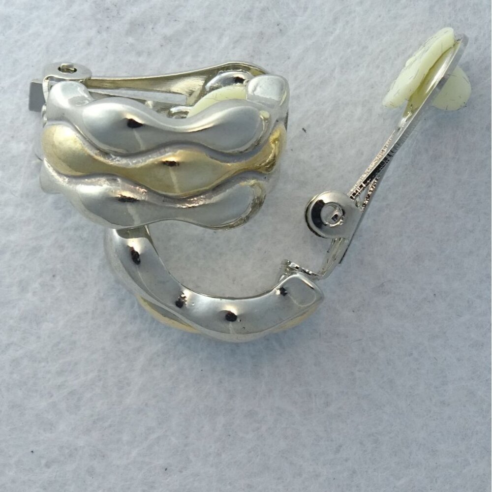 MX Signature Collection Two-Tone Silver & Gold Clip-On Earrings - Picture 2 of 3